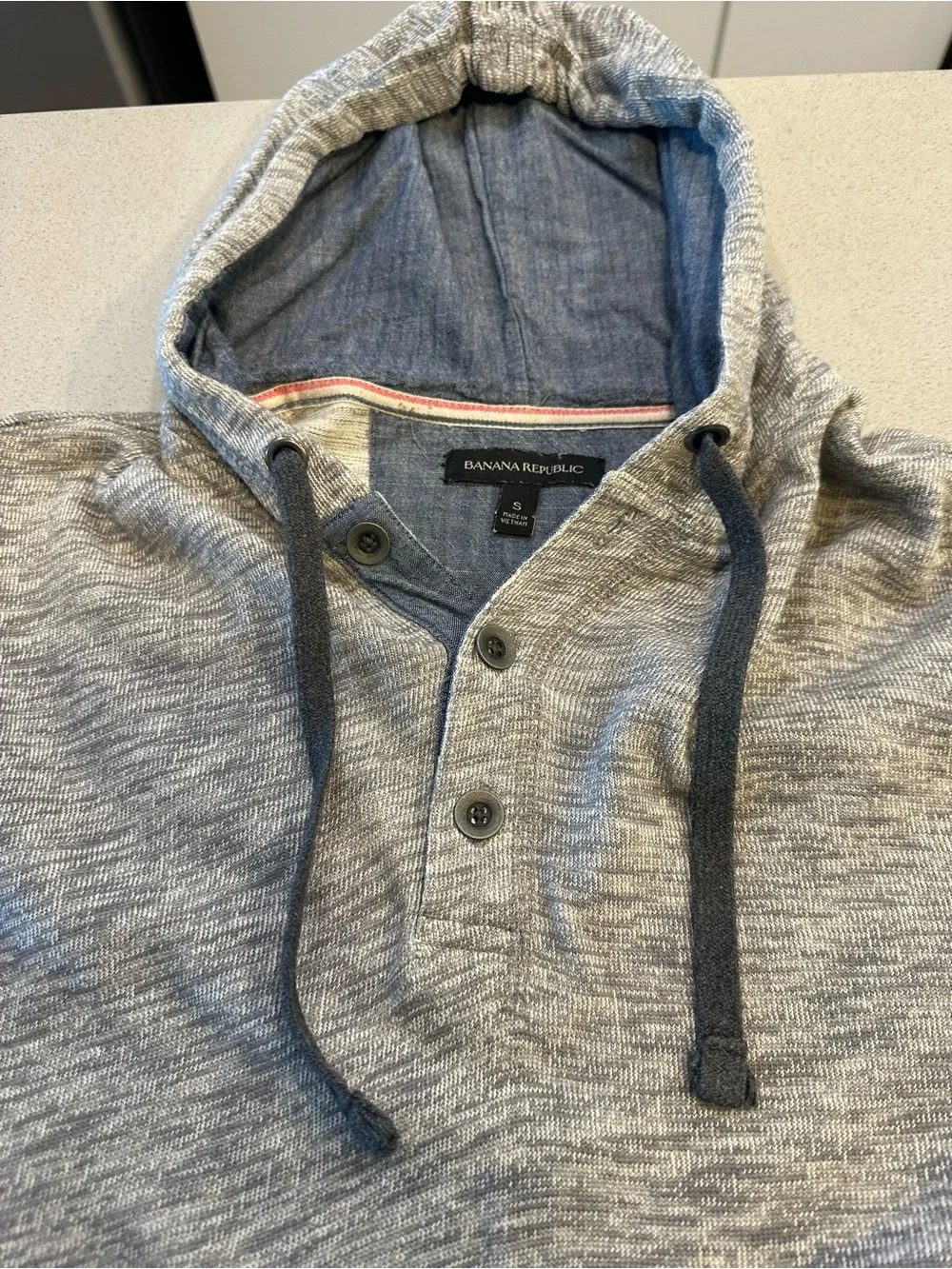 Banana Republic Heather Gray Pullover Hoodie with Contrast Trim